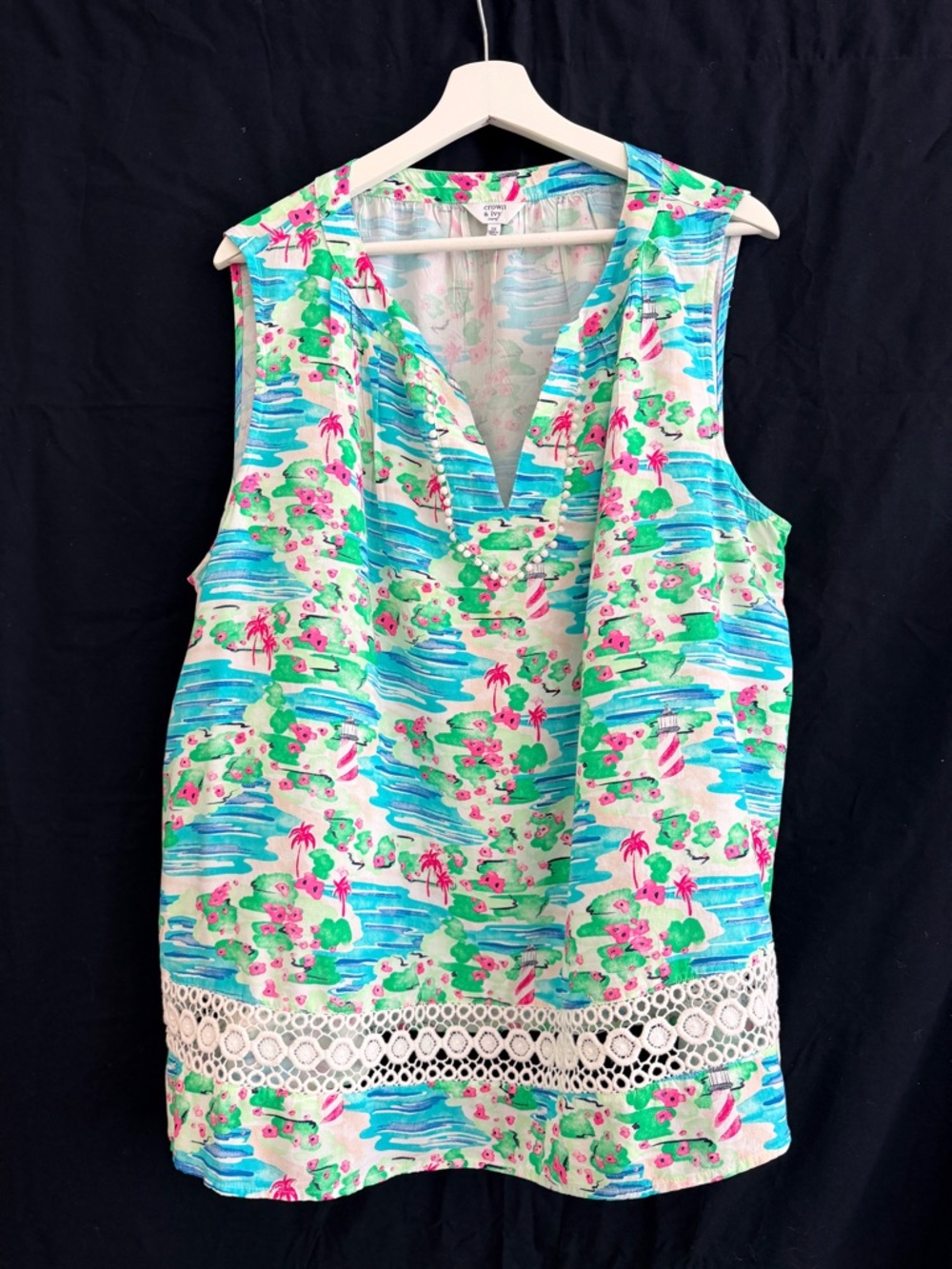 Crown & Ivy Print Tunic in Aqua, Pink & Green